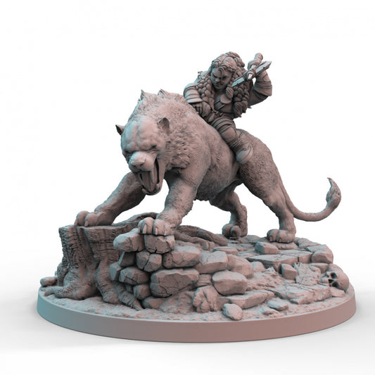 Dwarf Mounted on Sabretooth Tiger Ferocious Pair 3D Printed Tabletop Model