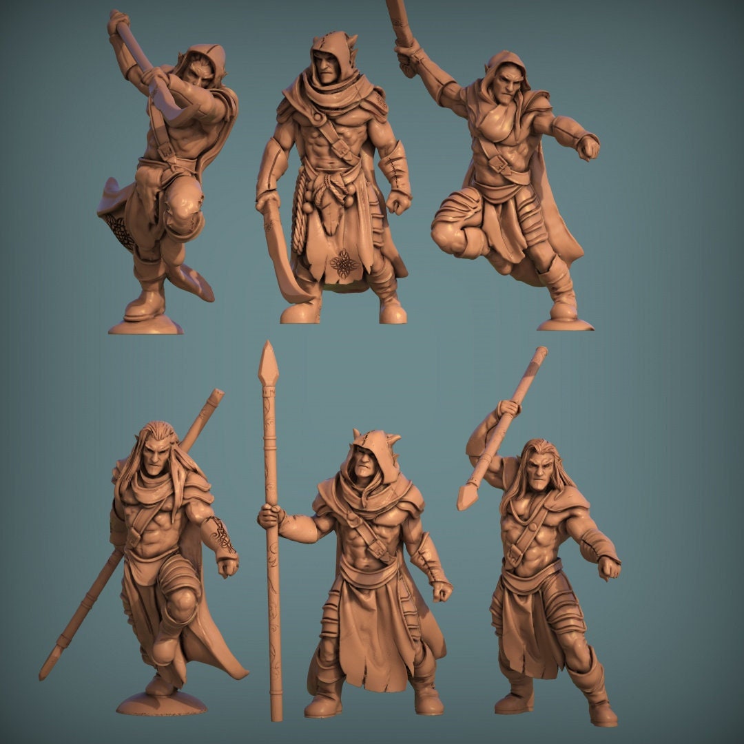 Elven Male Warriors 28mm Resin 3D Printed Tabletop Models