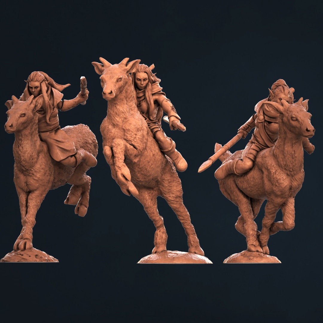 Elf Deer Riders Majestic Mounts in 28mm Resin 3D Printed Tabletop Models