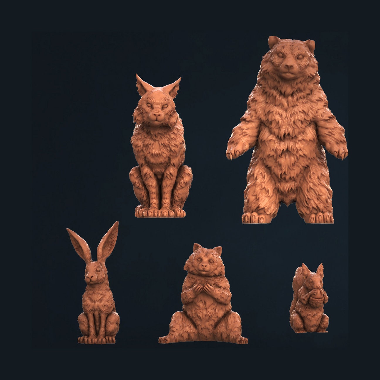 Forest Critters Charming Companions for Tabletop Adventures in 28mm Resin 3D Printed Models