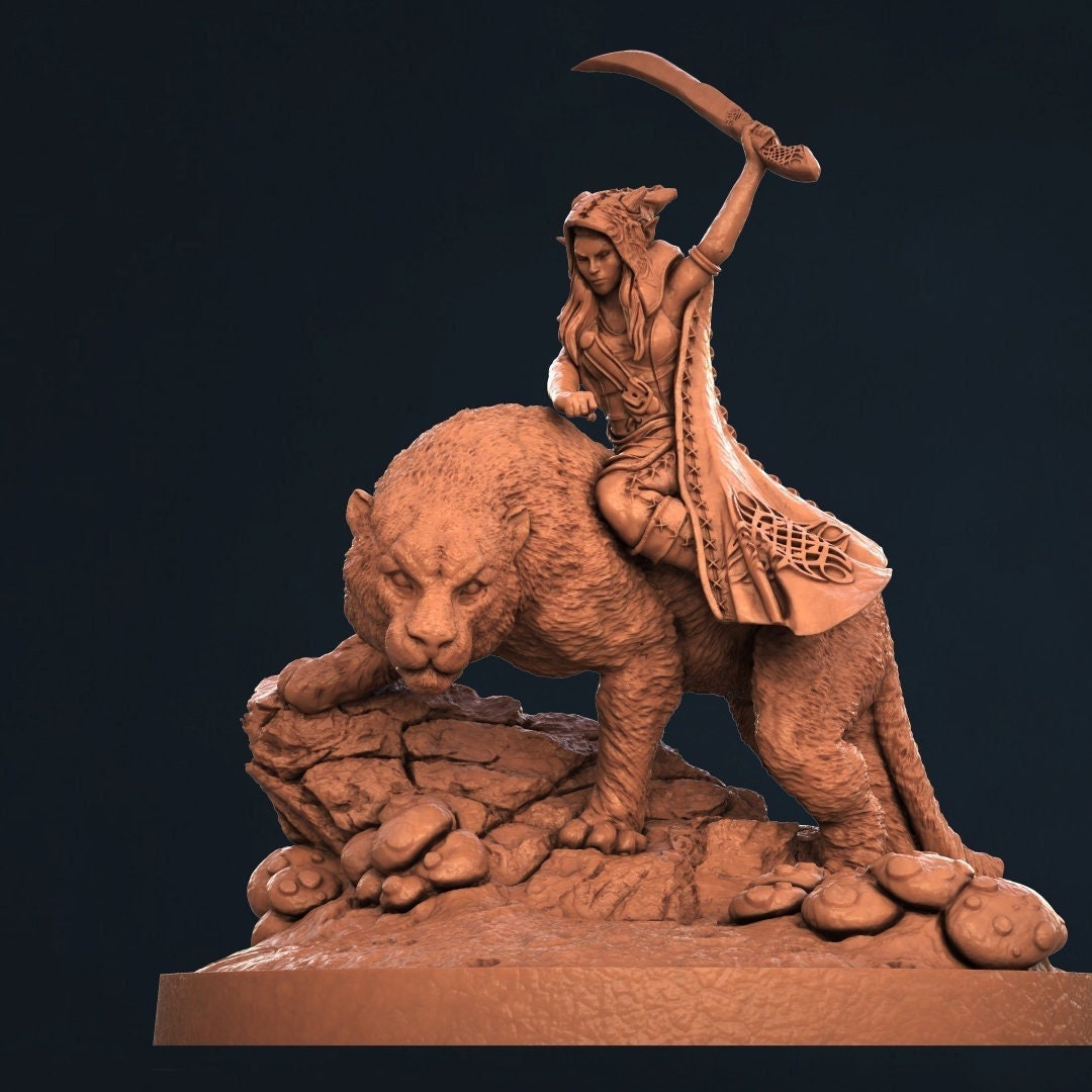 Elf Panther Mount Swift and Stealthy Companion for Elven Rangers in 28mm Resin 3D Printed Tabletop Model
