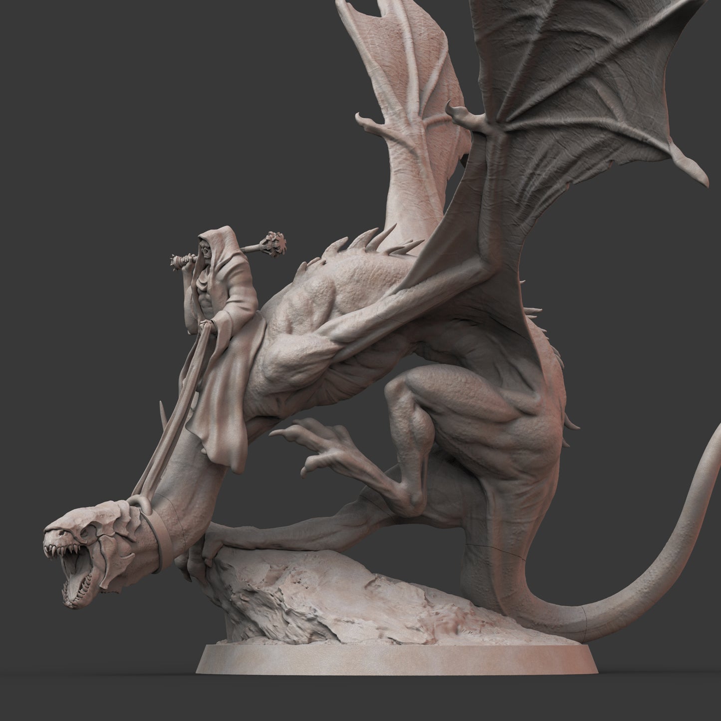 Undead Wyvern with Lich Rider: 3D Printed Tabletop Model