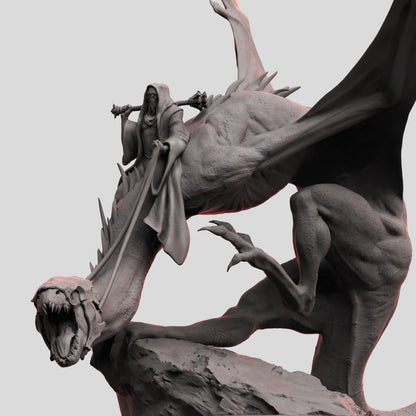 Undead Wyvern with Lich Rider: 3D Printed Tabletop Model