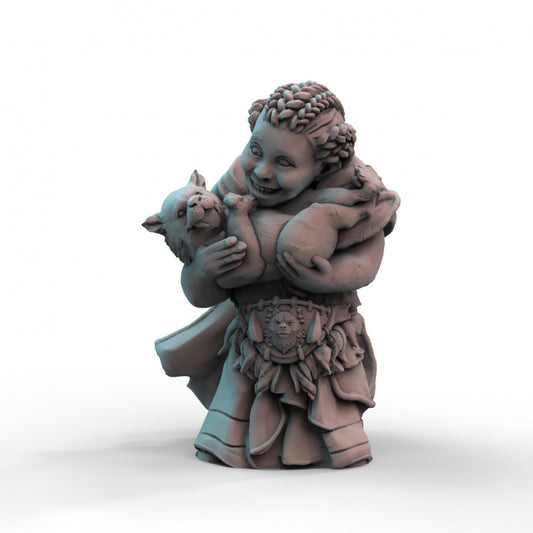 Dwarf Girl with Puppy 3D Resin printed Tabletop Model