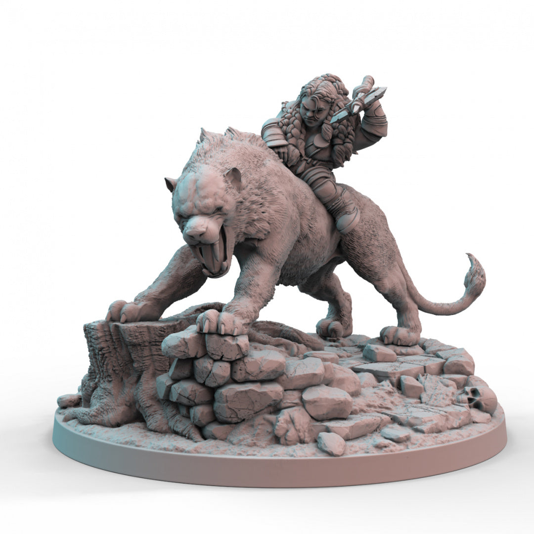 Dwarf Mounted on Sabretooth Tiger Ferocious Pair 3D Printed Tabletop Model