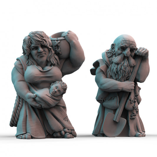 Dwarf Villagers Set Quaint Folk for Tabletop Games 3D Printed Models