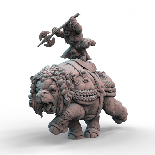Dwarf Female Mounted on War Beast Mighty Duo 3D Resin Printed Tabletop Model