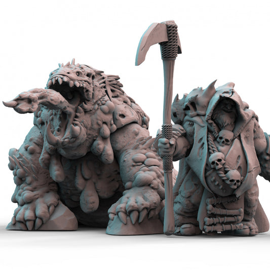 Plague Ogre Shaman and Decay Beast 3D Printed Resin Tabletop Models