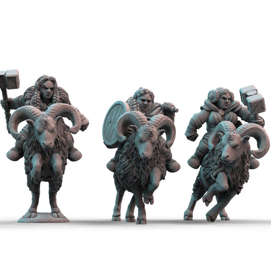 Dwarf Female Ram Riders Resin 3D Printed Taletop Models