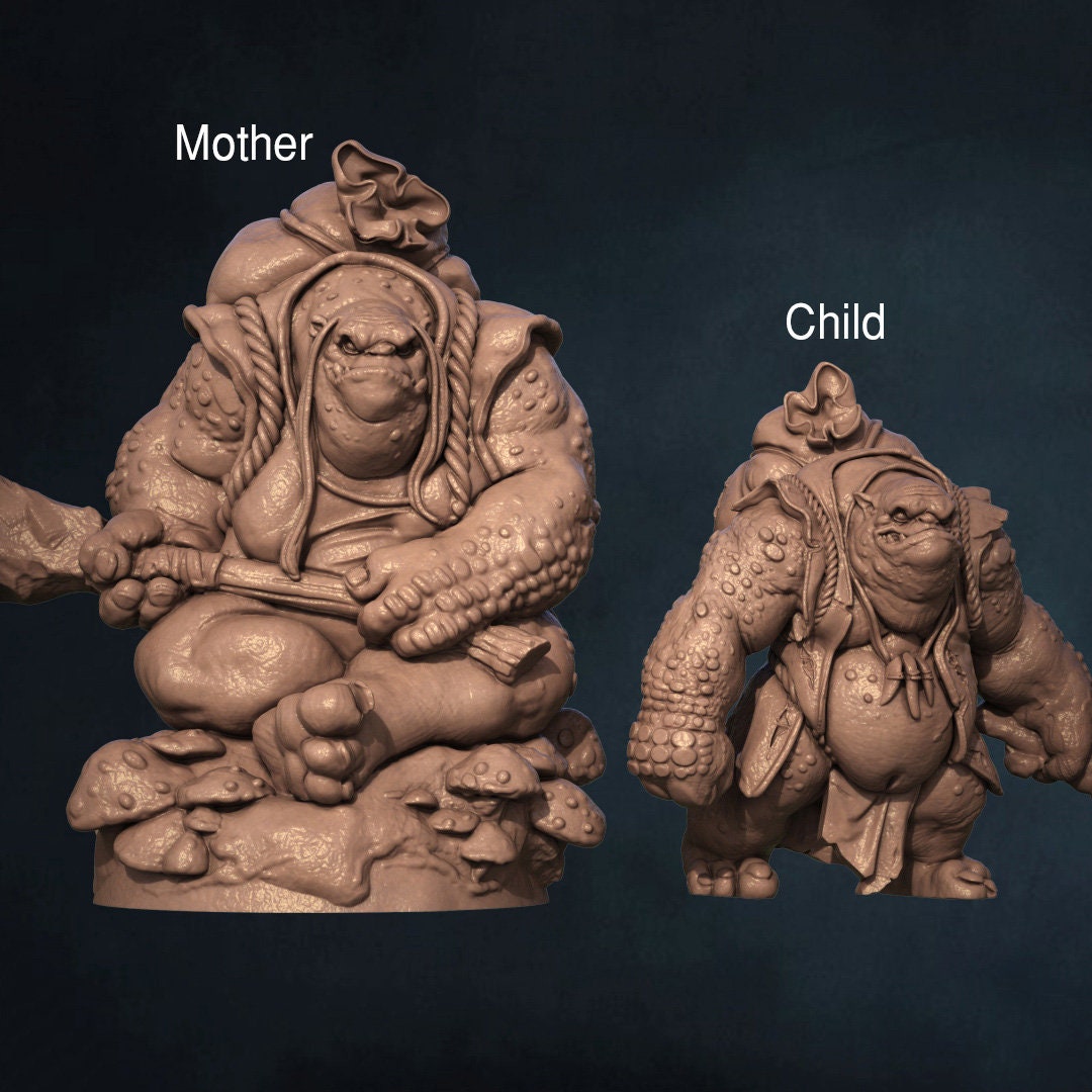 Swamp Mother and Child 3D Printed Resin Tabletop Models