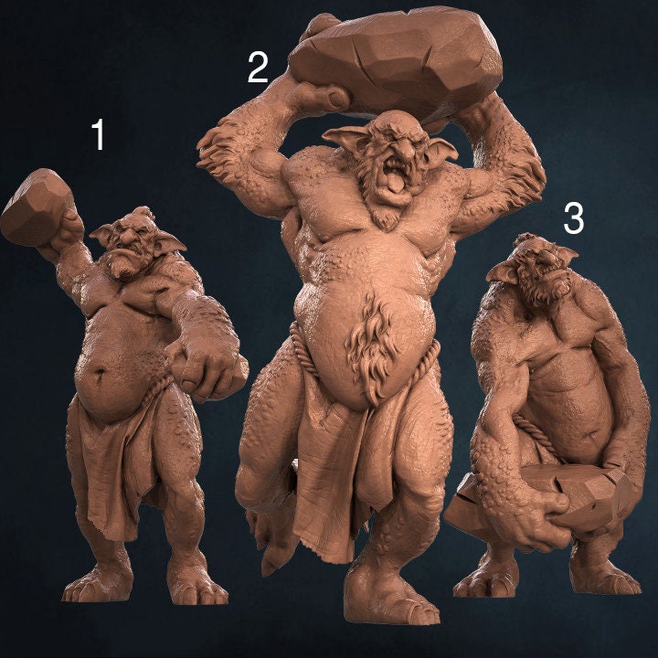 Boulder-Hurling Trolls Set 3D Resin Printed Tabletop Models