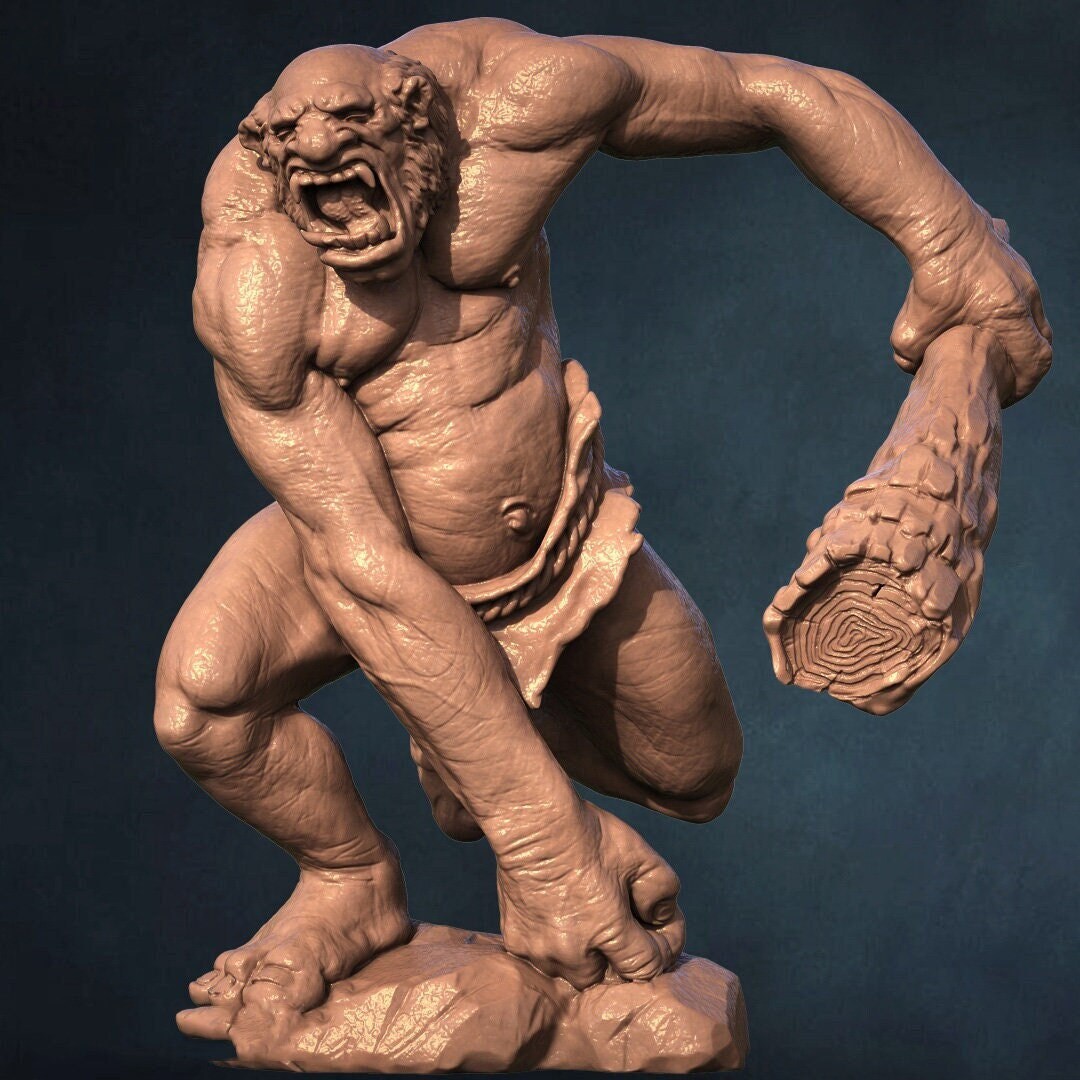 Hill Troll with Wooden Club Miniature 3D Printed Resin Tabletop Model
