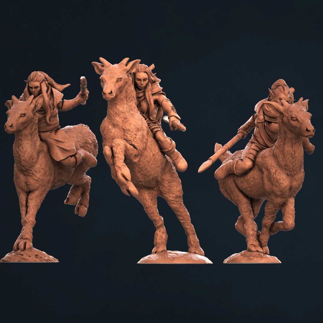 Elf Deer Riders 28mm Resin 3D Printed Models